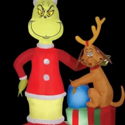 Morris Airblown Grinch & Max With Presents Inflatable Scene - Dr. Seuss