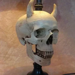 Skeletons And More "Desk Lamp With Devil Skull And Bone Shade" Haunted House Lighting -The Horror Dome Store desk lamp with devil skull and bone shade haunted house lighting 23613370305