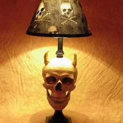 Skeletons And More "Desk Lamp With Devil Skull And Bone Shade" Haunted House Lighting -The Horror Dome Store desk lamp with devil skull and bone shade haunted house lighting 23613372289