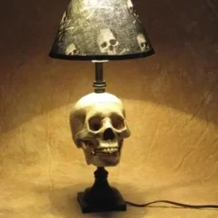 Skeletons And More "Desk Lamp With Life-size Skull And Bone Shade" Haunted House Lighting -The Horror Dome Store desk lamp with life size skull and bone shade haunted house lighting 23613608385