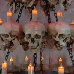Skeletons And More "Five-Tiered Life-Size Skull Chandelier With 60 Skulls" Haunted House Lighting -The Horror Dome Store five tiered life size skull chandelier with 60 skulls haunted house lighting 23696488001