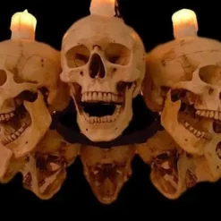 Skeletons And More "Skull Chandelier With 8 Skulls And Flameless Candles" Haunted House Lighting