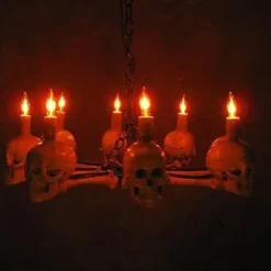 Skeletons And More "Wagon Wheel Skull Chandelier" Haunted House Lighting -The Horror Dome Store wagon wheel skull chandelier haunted house lighting 23613689601